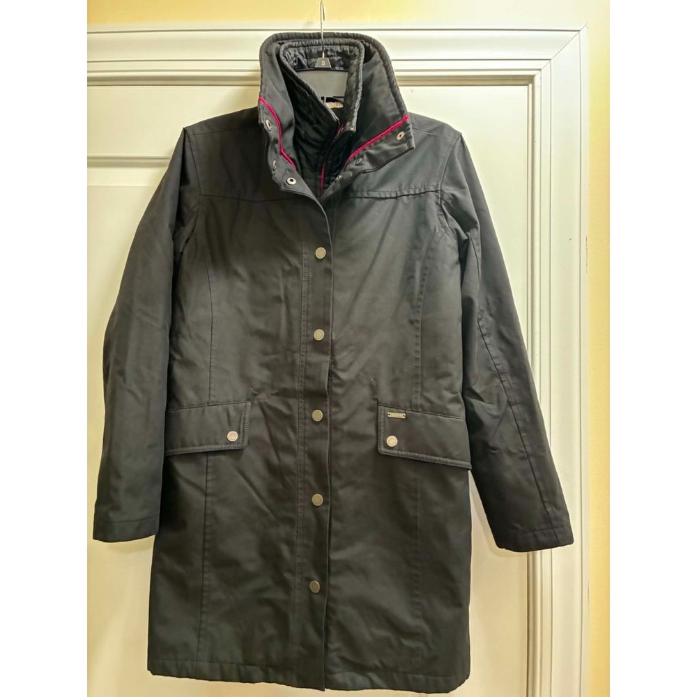 Tommy Hilfiger Womens Small Black Long‎ Puffer Coat Quilted Snap Zip Jacket